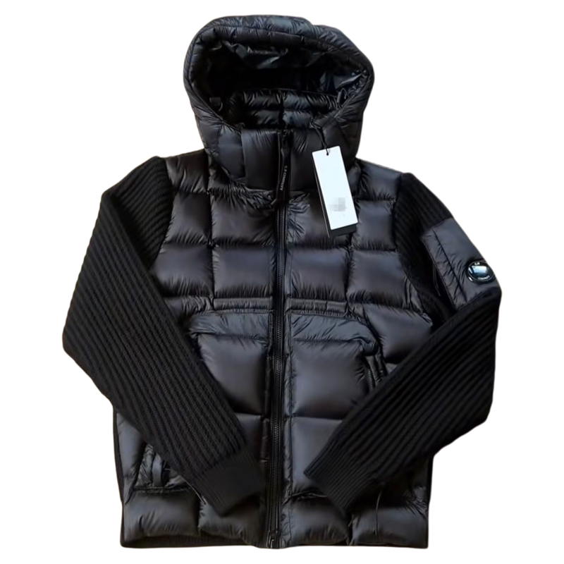 2026 Winter New Men's Thickened Hooded Knitted Patchwork Duck down Jacket Black Warm Coat Fashionable and Versatile