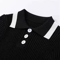 2021 summer new yu shuxin with the same black pzolo collar knitted dress female slim thin split short