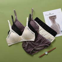 True silk underwear female steel-free triangle bra bra set thin and traceless French lace bra summer