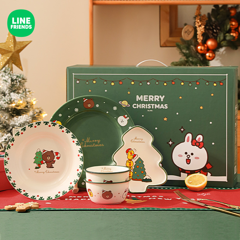 Line Friends Bowl and Plate Set Household Ceramic Dinner Plate Christmas Gift Gift Box Line Friends Bowl and Plate Set Household Ceramic Dinner Plate Christmas Gift Gift Box