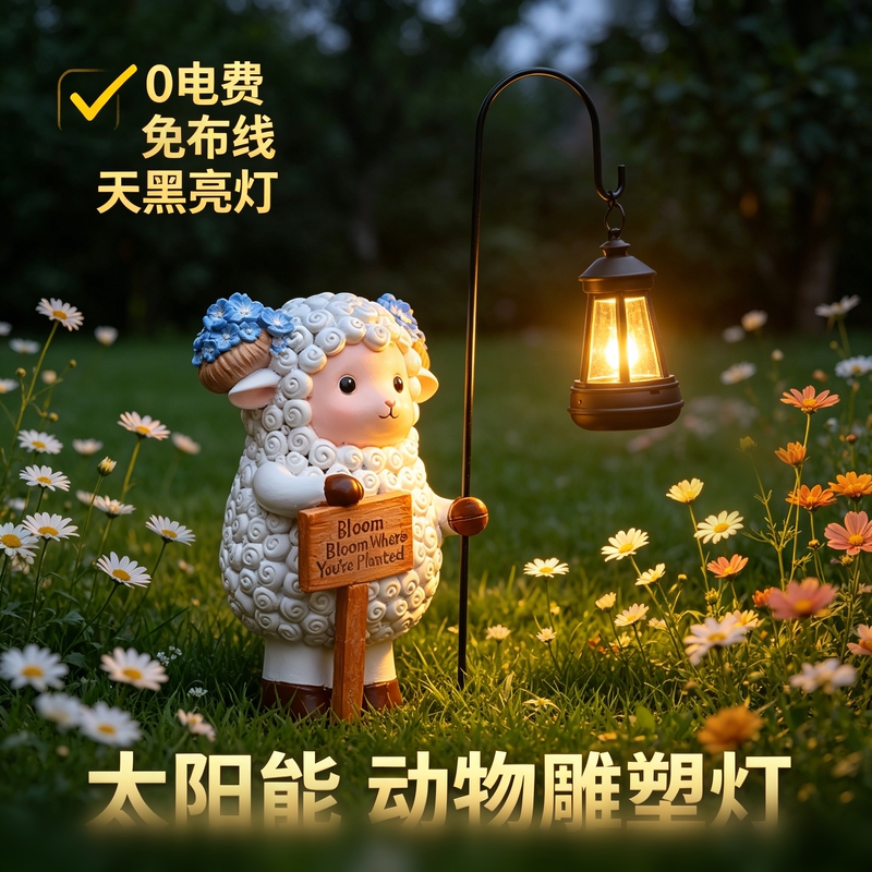 Solar-Powered Little Sheep Welcome Sign Lantern Garden Ornament Outdoor Garden Lawn Decoration Terrace Balcony Ambiance Light