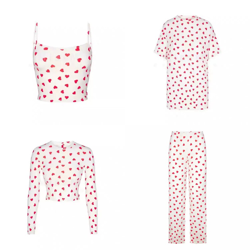 Skims Same Style Valentine's Day Limited Edition Series Peach Heart Modal Comfortable Breathable Loungewear Short Long-Sleeved Pajamas
