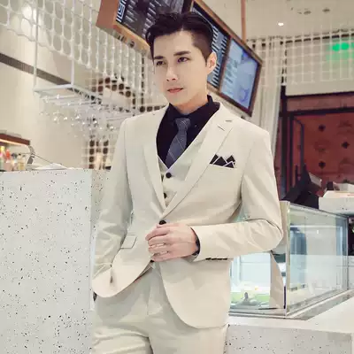 Suit suit suit men's slim Korean version of handsome groom wedding dress business dress British white suit male tide