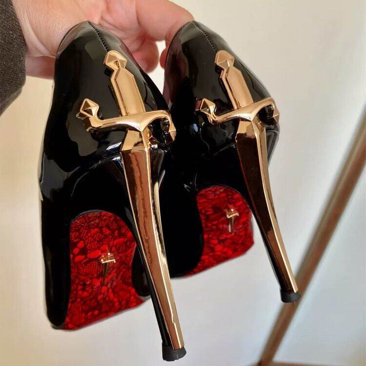 Black Patent Leather Red-Soled Pointed-Toe High Heels Queen's Scepter 2026 Spring and Summer New Sexy Royal Sister Style Stiletto Shoes Black Patent Leather Red-Soled Pointed-Toe High Heels Queen's Scepter 2026 Spring and Summer New Sexy Royal Sister Style Stiletto Shoes