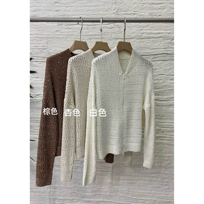 2026 New Bc Shiny Braided Pattern Soft and Skin-Friendly Versatile Stylish Linen Knit Baseball Cardigan