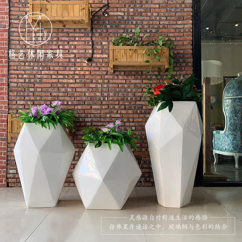 Glass Fiber Flower Pot Mall Park Sample House Display Center Beauty Chen Florin Creative Gem Styling Section Diamond Floor Vases