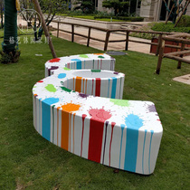 Glass GRP W letter styling on bench mall Public areas Creative M flower pots Leisure seats Multi-person waiting area bench