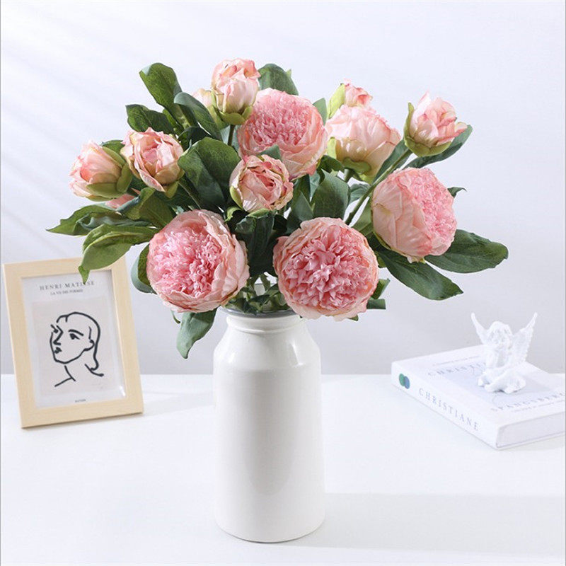 Peony simulation flower fake flower bouquet indoor living room decorative flower decoration table flower decoration anti-real rose dry flower