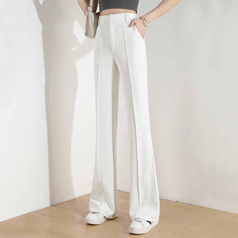White Flared Pants for Women, Summer Thin High-Waisted Slimming Plus-Size Suit Pants, Stretchy Petite Extended Flared Trousers