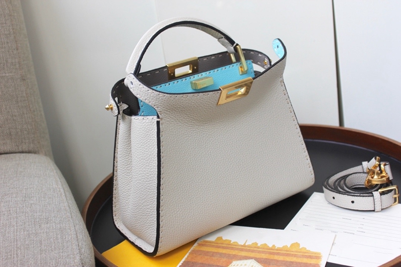 Litchi Pattern & White & 27Cm2021 Spring and summer new pattern Kitten bag female peekaboo medium , please handbag cowhide Rotary buckle Messenger One shoulder handbag