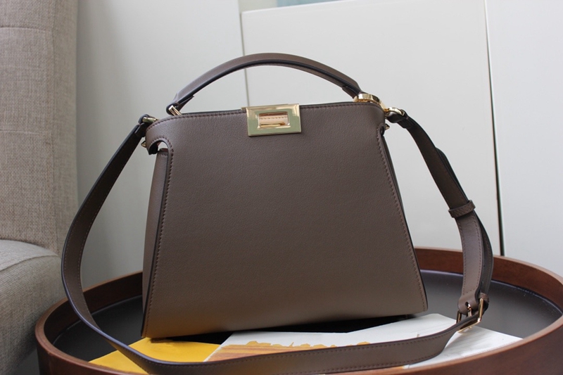 Dark Brown & 27Cm2021 Spring and summer new pattern Kitten bag female peekaboo medium , please handbag cowhide Rotary buckle Messenger One shoulder handbag