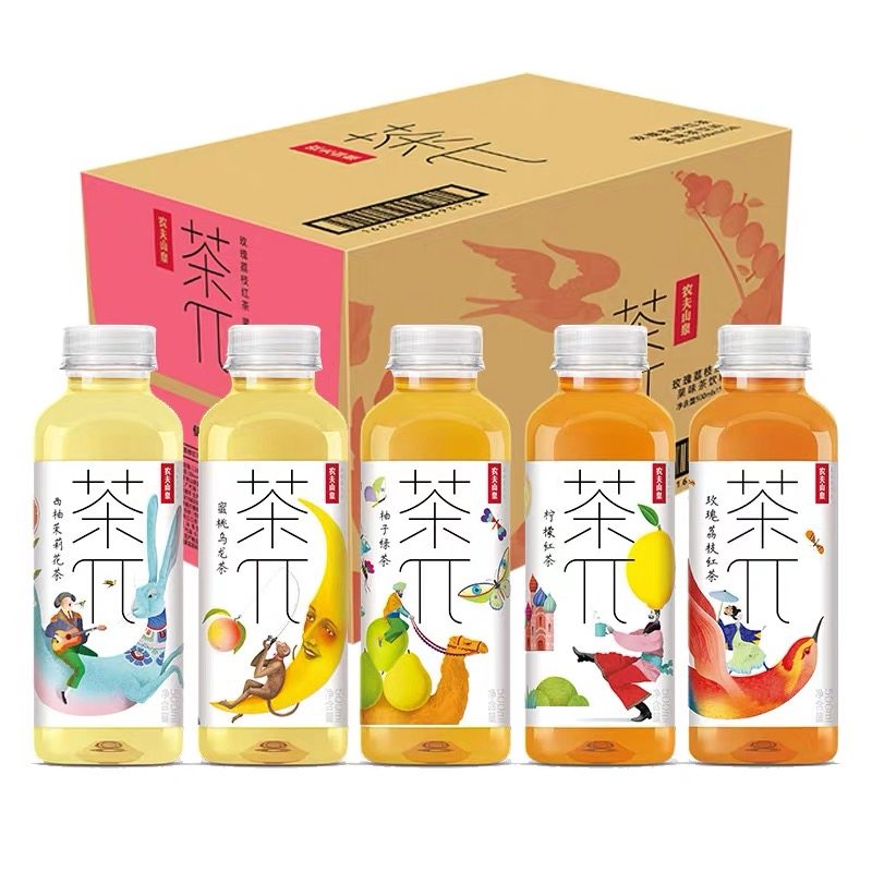 农夫山泉茶兀饮料茶派500ml装蜜桃乌龙、柠檬红茶、西柚、青提果味饮料