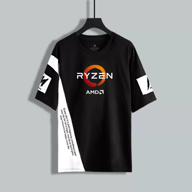 Процессор Ryzen Ryzen AMD YES одежды Летний мужской топ T-shirt с коротким рукавом, полус рукав пятивыходной хлопок ширина