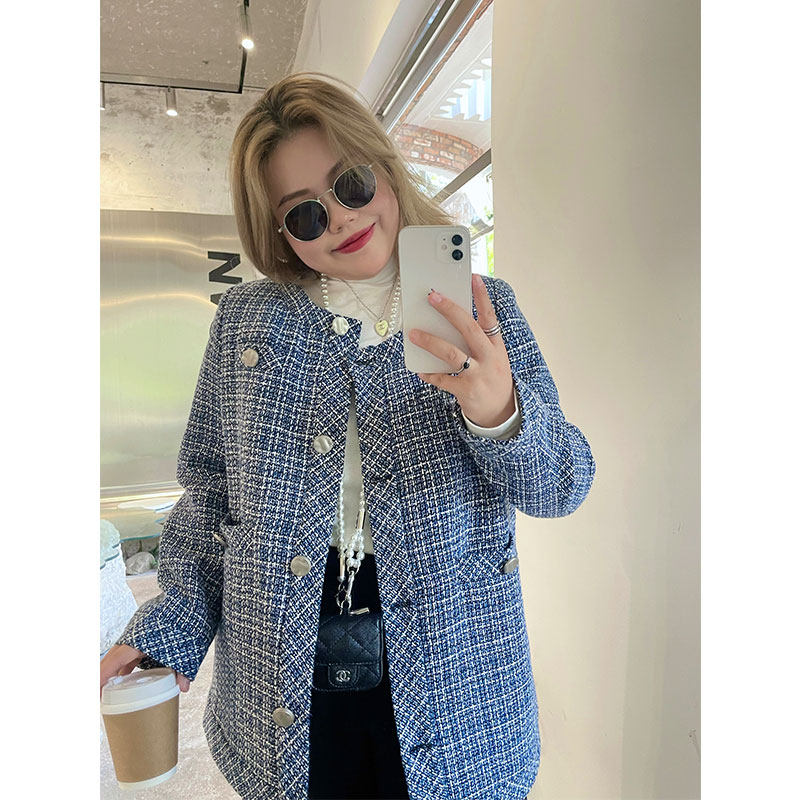 Kaka Don't eat the elegance holder casual retro little fragrant wind jacket slightly chubby and small subpositive shoulder short blouses