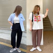 Kaka dont eat it and put it freely. Its a little fat mm black Joker high waist drape breathable straight casual pants.