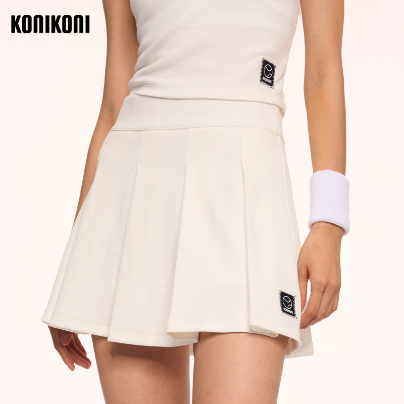 Konikoni Women's Tennis Skirt, Classic A-Line Wide Pleated Sports Skirt, Anti-Exposure, with Built-In Ball Pocket Lining