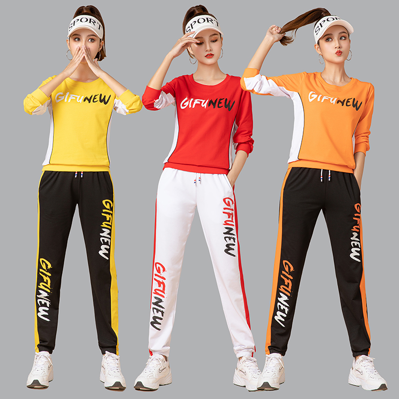 Square dance sports suit female fashion fitness spring student cotton casual top corset pants running shuffle clothing