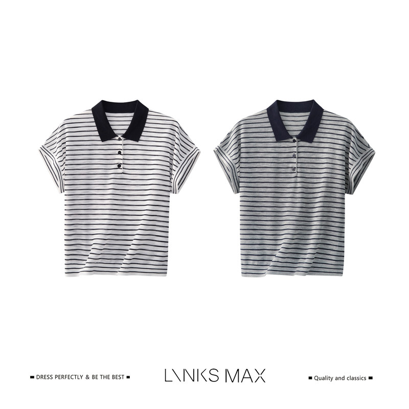 [Exclusive to Mr. Qian] Links Max Ultra-Fine Needle Dry-Feel Polo Striped Shirt 49543