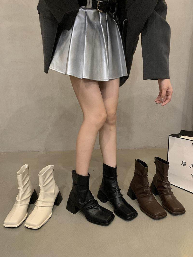Tide Cards High Heel Skinny Boots Style Short Boots Women Boots 2023 New Spring Autumn Season Single Boots Black Martin Boots-Taobao