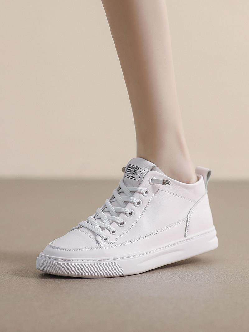 Boom Head Layer Bull Leather High Help Small White Shoes Women 2023 Spring Autumn New 100 Hitch Surge Flat Bottom Sports Casual Board Shoes-Taobao