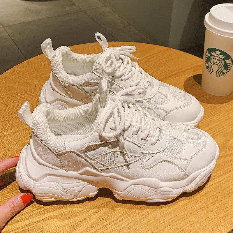 Hong Kong Old Daddy Shoes Women 2023 Fall New Net Red Thick Bottom 100 Hitch Small White Shoes Overfire White Breathable Sneakers-Taobao