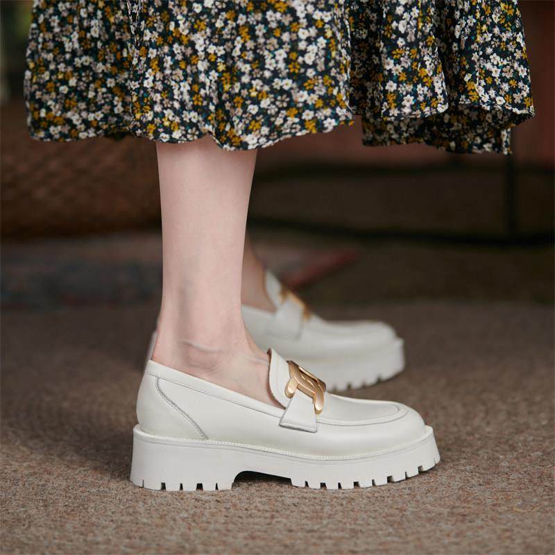 Hong Kong 2023 autumn and winter new genuine leather small white shoes women's thick bottom single shoes female Inron small leather shoes one foot pedal-Taobao