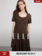 Elle French-Style Simple Irregular Dress for Women 2025 Summer New Design Coffee-Colored Retro Waist-Cinching Long Dress
