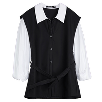 ELLE French high-end stitching contrasting color shirt womens 2024 autumn new commuter style loose slim top