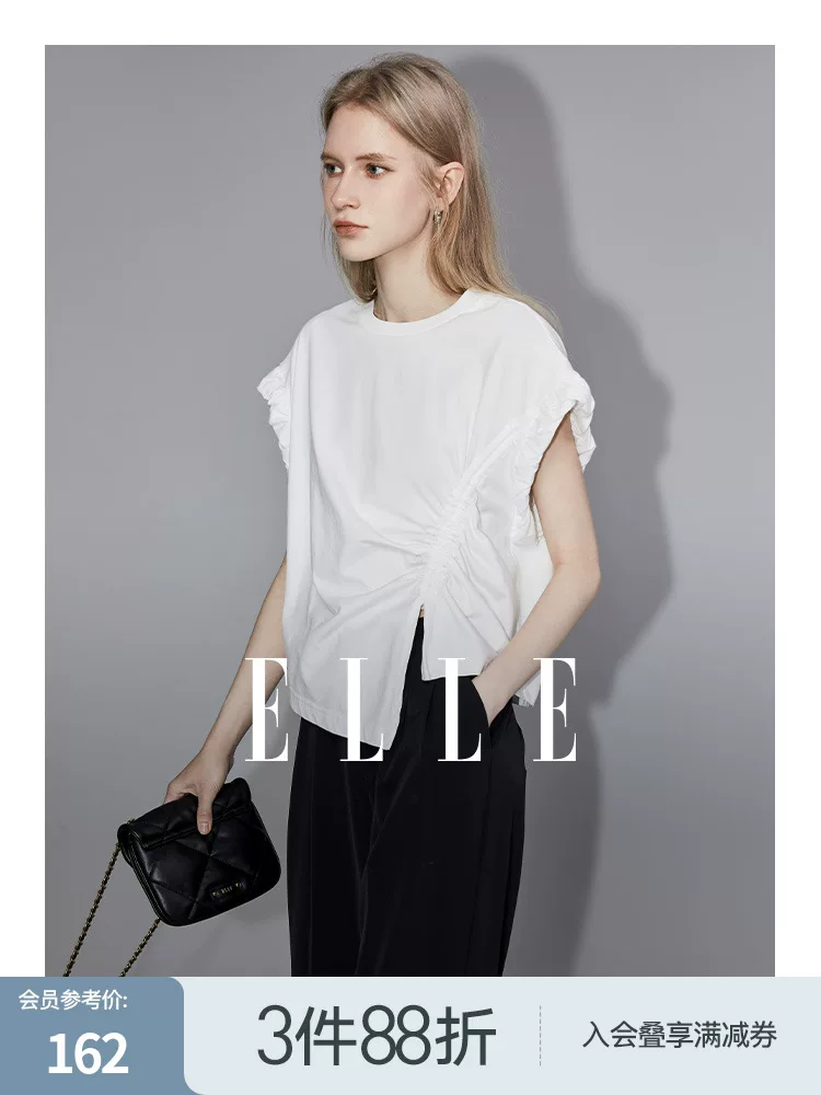Летняя футболка без рукавов ELLE Design, французский стиль, высокий уровень, с коротким рукавом