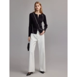 Черный шерстяной трикотажный весенний свитер, приталенный кардиган