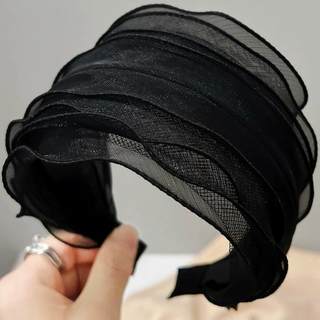 Black wide-brimmed headband for women to cover gray hair, polka-dot organza hair band, non-slip headband, widening and covering artifact