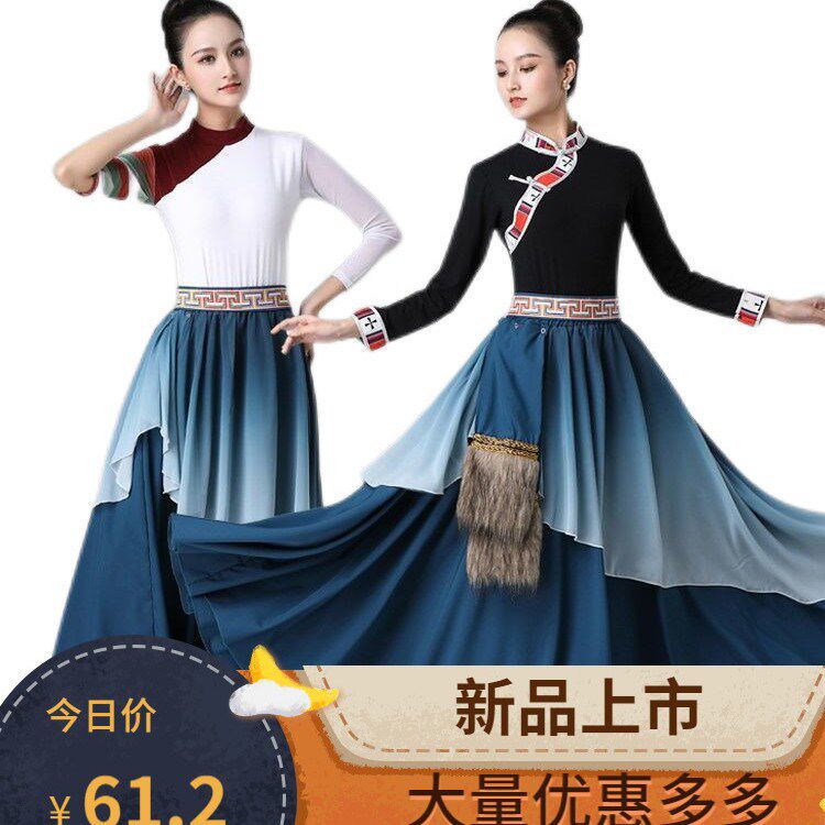 Tibetan dance clothes female national dance big swing skirt square dance adult performance costume Mongolian art test practice skirt skirt