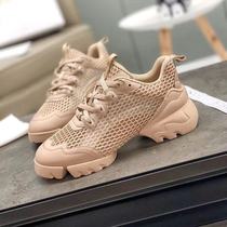 2021 new display feet small ins Chains Chains ultra-fire mesh breathable Old daddy Shoe womens real leather thick bottom 100 lapped heightening movement