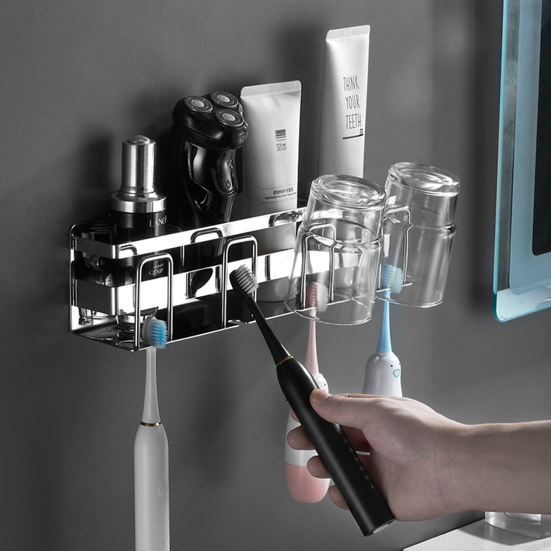 304 Stainless Steel Toothbrush Toothpaste Shelve wall-mounted Perforated Dressing Room Electric Toothbrush Gargling cup hanger