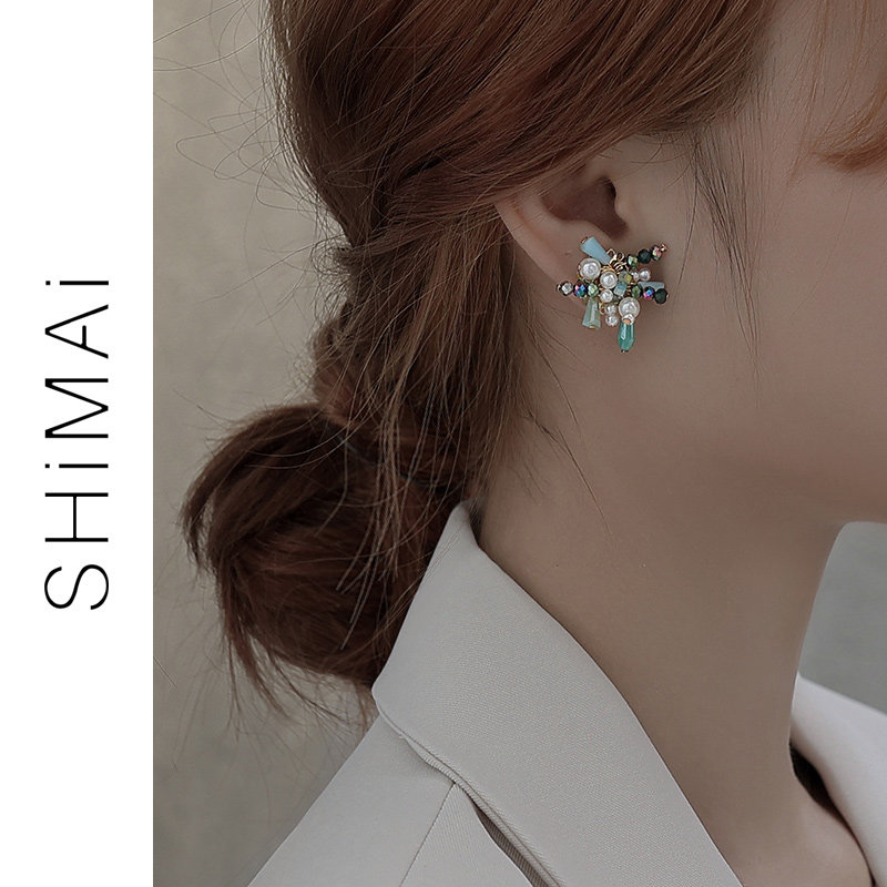 Retro Winding String Beads Flower Earrings Female Summer Niche Design Sensation Brief Ear Accessories Delicate Individuality Anti-Allergy Ear Pin