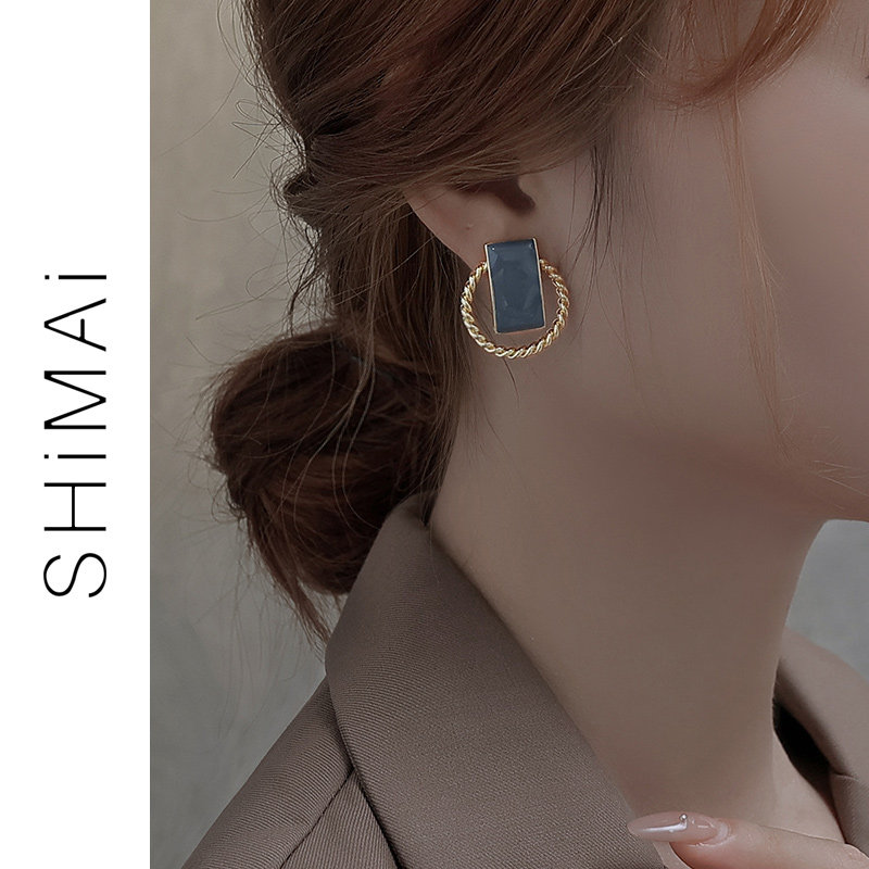 Accessories Veins Metal Geometric Circles Retro Earrings Woman summer temperament individuality 925 silver needle ear pin round earring