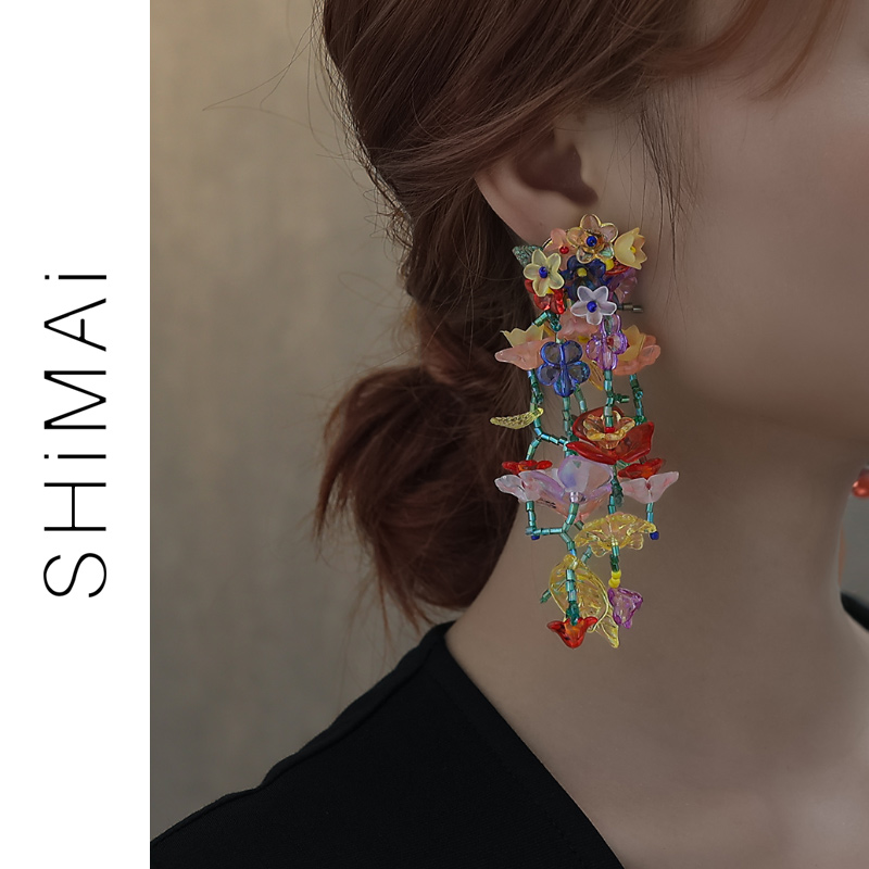 Flowers Earrings Hyperbolic Temperament Fashion Streaming Suearrings Woman Summer Long Edition 925 Silver Needle Small Crowdsourced Design Earrings