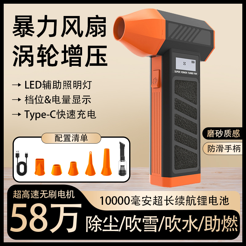 580,000 Rpm Turbine Brushless Motor Violent Fan Ducted Dust Removal Mini Handheld Blower for Outdoor Camping Water Blowing