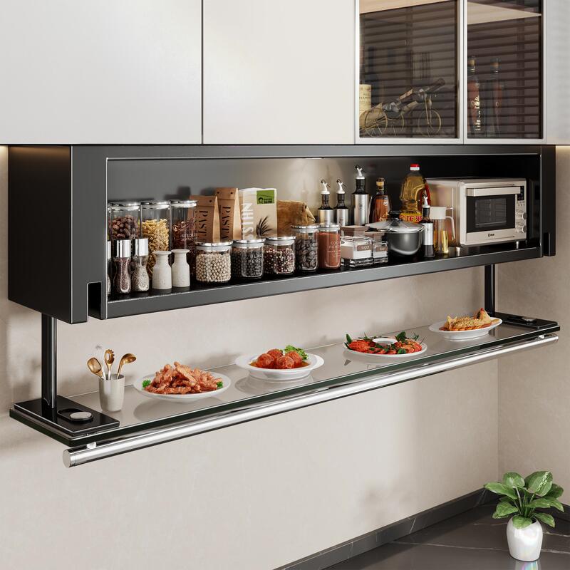 Wall-Mounted Kitchen Storage Rack, Pull-Down Cabinet for Condiments, Wall-Mounted Storage Cabinet for Spices