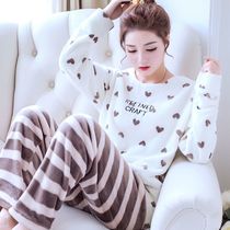 Pajamas female winter coral velvet thickened flannel warm autumn winter Korean student cartoon long sleeve home suit