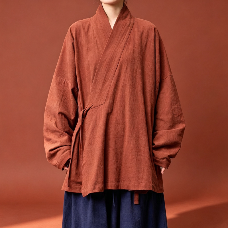 Pure Cotton Improved Ming-Style Hanfu Daily Wear Cross-Collar Right-Breasted Top Traditional Short Shirt Chinese Style Robe Matching Set for Men and Women