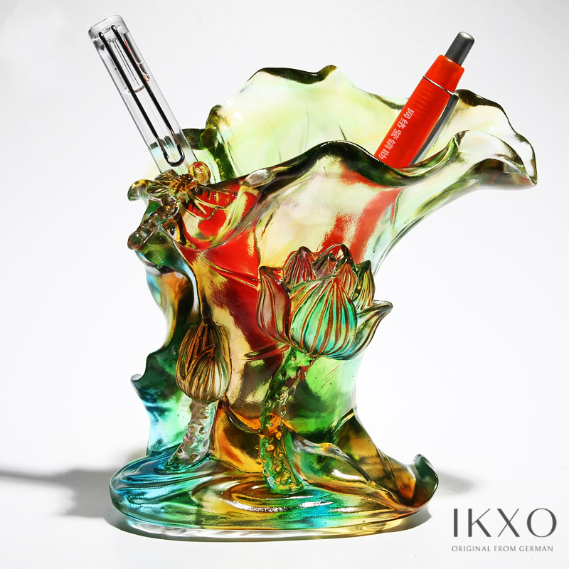 Glass lotus crystal drill pen holder office desktop ornaments to send female teacher gifts high-end creative craft gifts