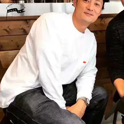 Yu Wenle with Chaochao brand Japanese small pocket orange cuff letter embroidery oversize men and women long sleeve T-shirt