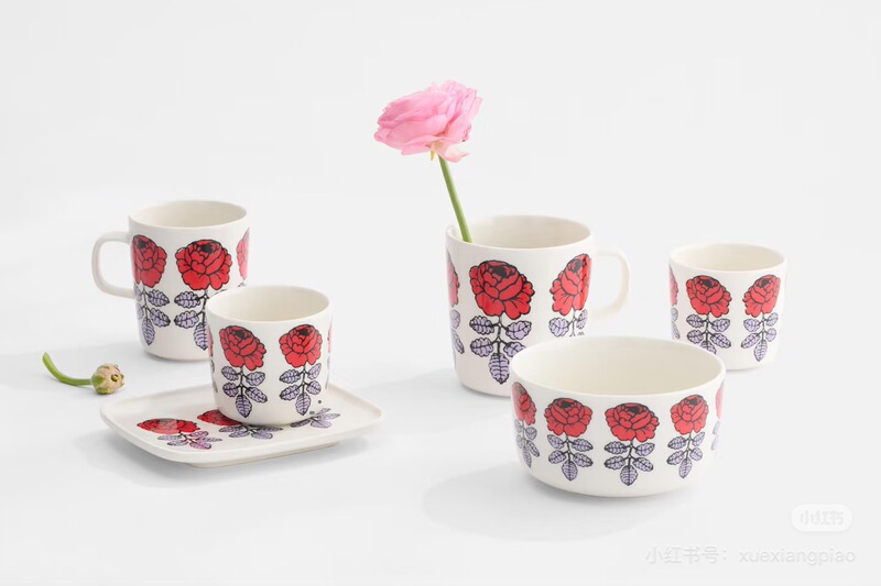 Finland Marimekko 2024 Japan Limited Edition Pink Rose Hand-Held Cup Mug Bowl Plate Ceramic Tableware