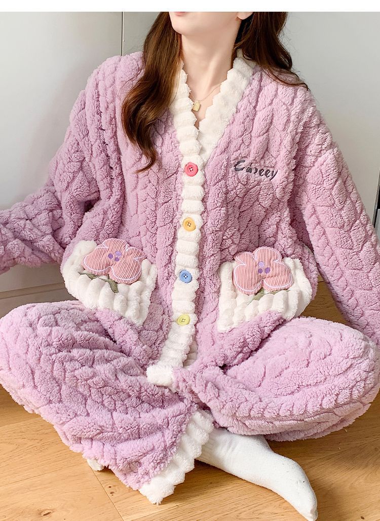 2026珊瑚绒月子服冬产后孕妇睡衣大码产妇喂奶哺乳保暖加厚家居服 — 4