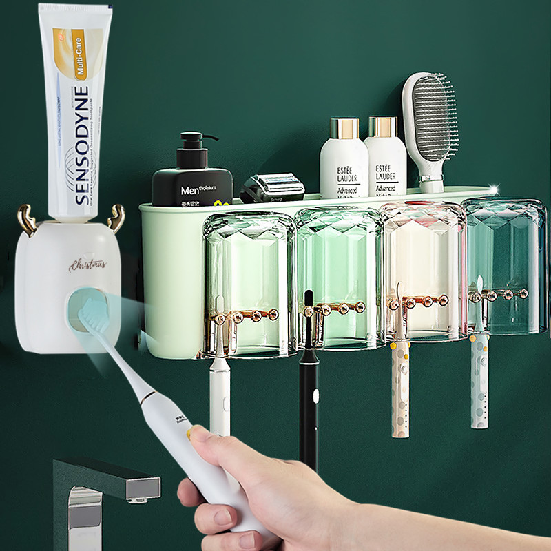 Net Red Light Lavish Toothbrush Shelf Toiletries Toothbrushing Cup Wall-mounted dressing room Perforated Wall-mounted Tooth Cylinder Suit