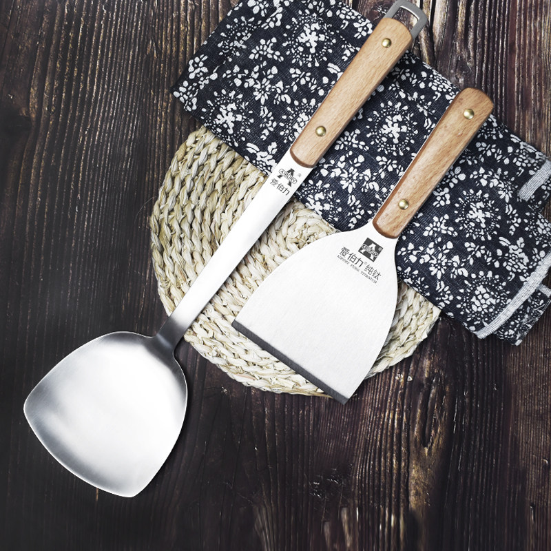 Aberli pure titanium spatula small frying shovel kitchen with thick titanium alloy ultra-light stir-fried spatula with wooden handle