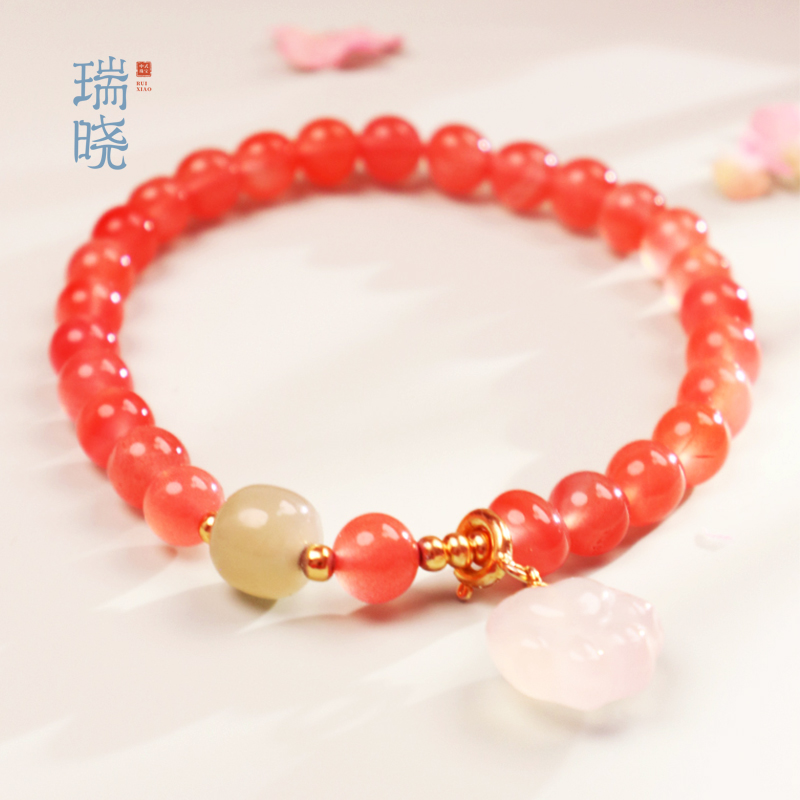 Ruixiao Fudge Cat Claw Natural Ice Floating South Red Agate Bracelet Women's S925 Sterling Silver Transfer Bead Bracelet