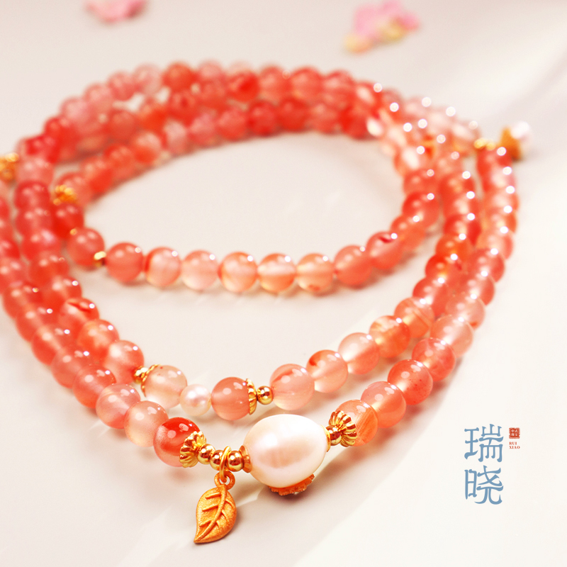 Ruixiao Red sleeves natural ice floating south red manau string female s925 pure silver 108 sweatchain bracelet