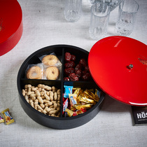 Wooden candy box New Years tea table Snack box Household dried fruit plate grid with lid Wedding snack lacquerware storage box